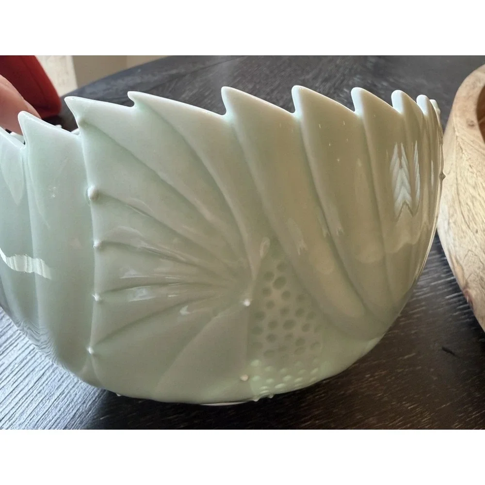 Cliff Lee Art Pottery Porcelain Melon Spiked Celadon Bowl Signed 1991 F